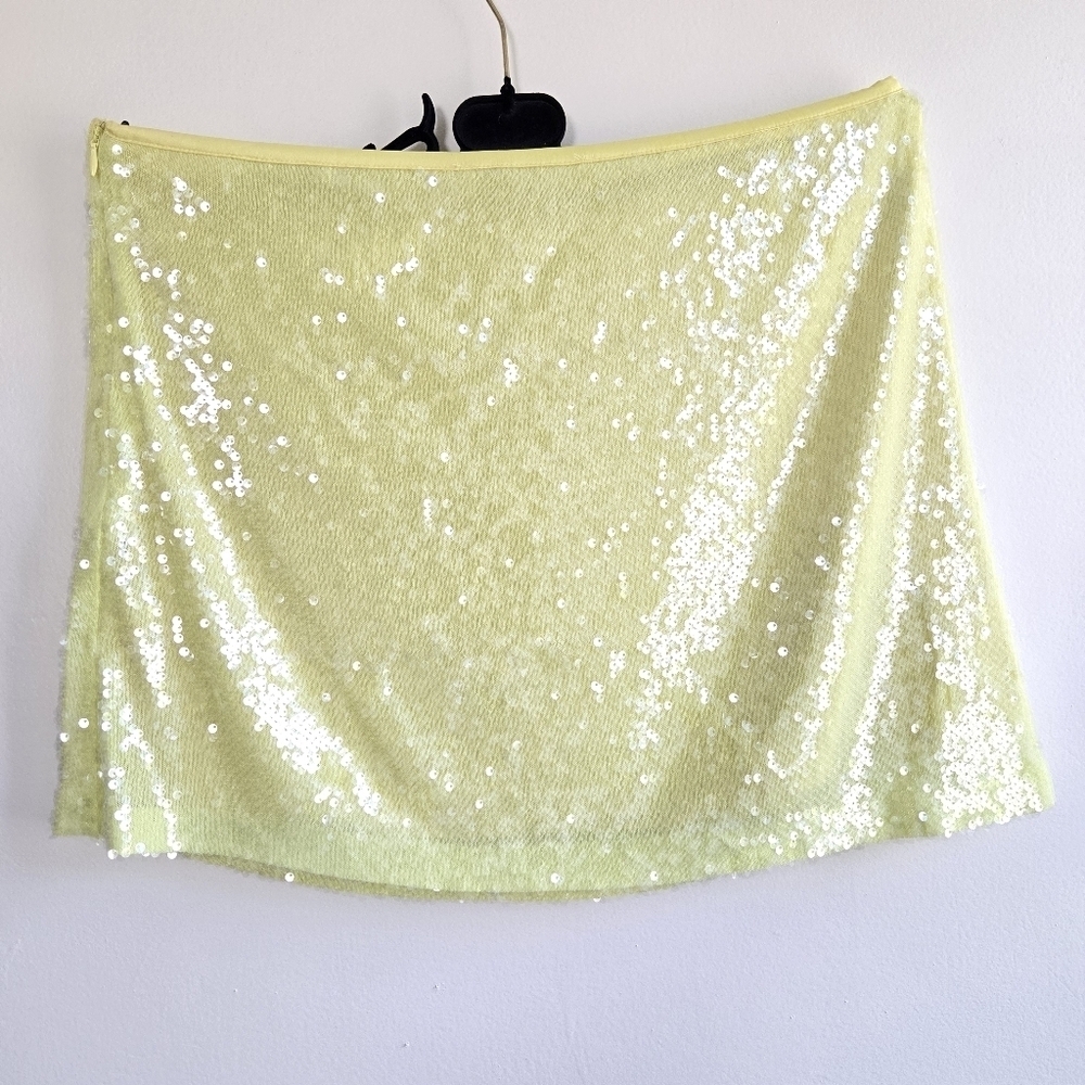 New Zara Sequin High Waist Yellow Mini Skirt Large NWOT - Picture 13 of 17